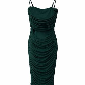 Chic Forest Green Ruched Midi Dress